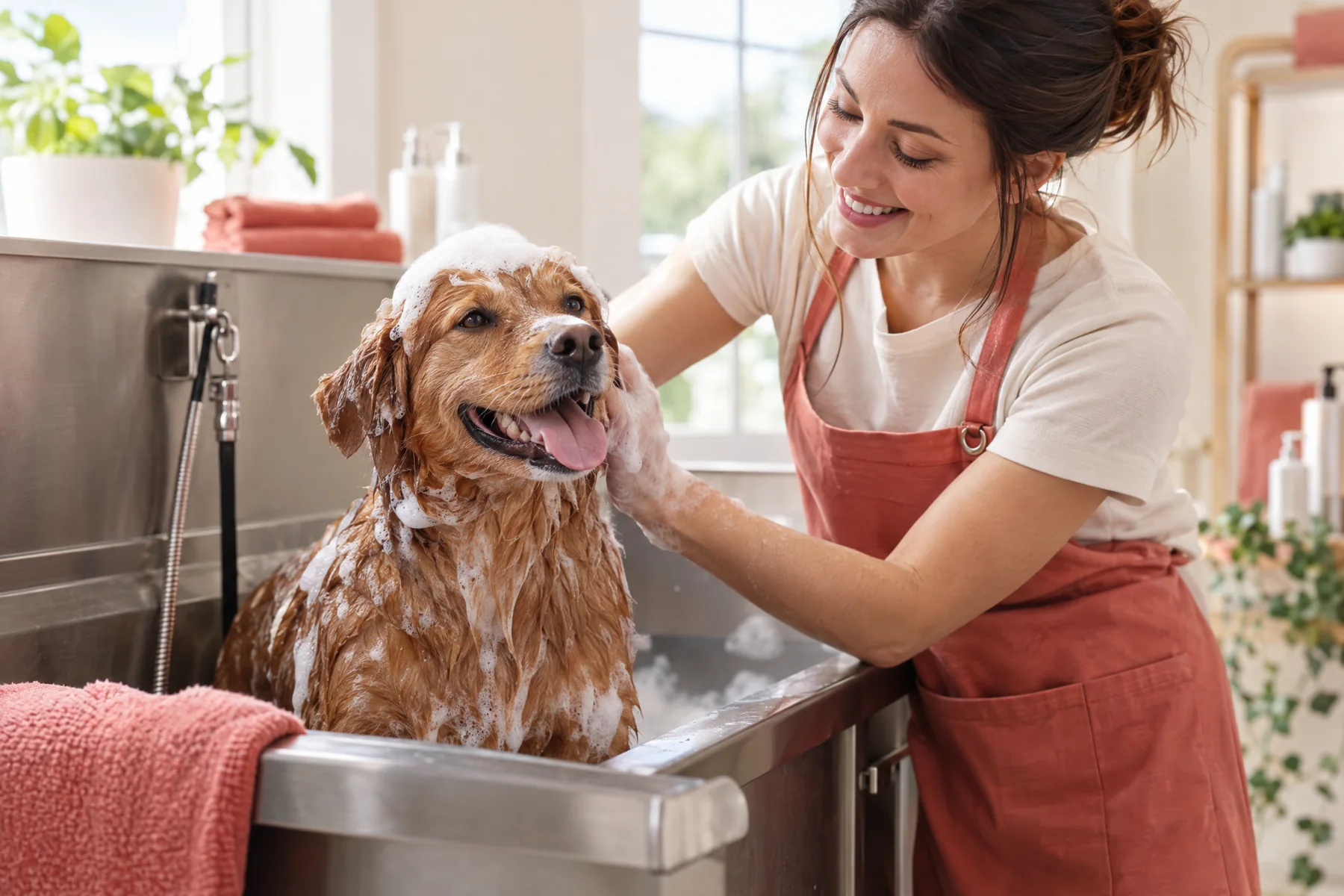 Dog being gently bathed